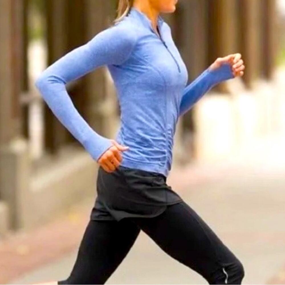 Athleta Fastest Track Half Zip sz XL Aqua Blue Heather Seamless Running Top